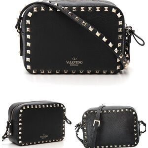 Valentino Garavani Rockstud Crossbody Bag – Black Leather, Gold Studs
